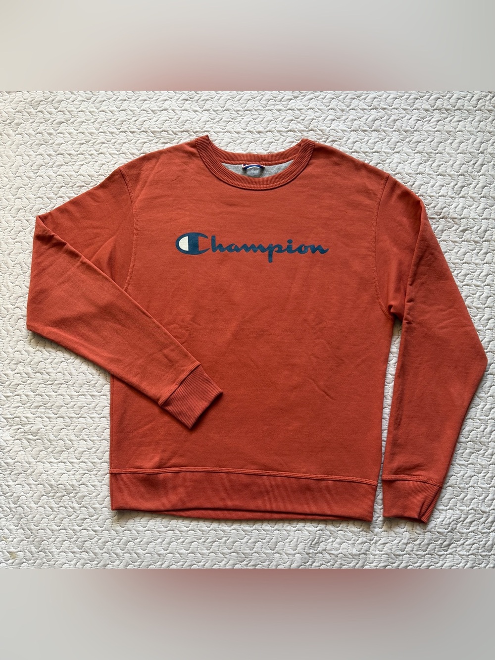 Champion Men’s Medium Burnt Orange Logo Crewneck Fleece Sweatshirt Pullover